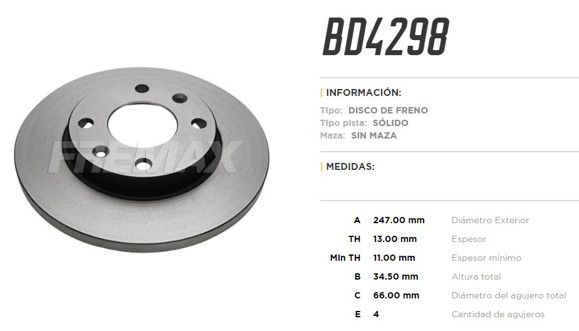 DISCO DE FRENO PEUGEOT 207 1.4 8V 2006-/306 1.4I 1997-2002