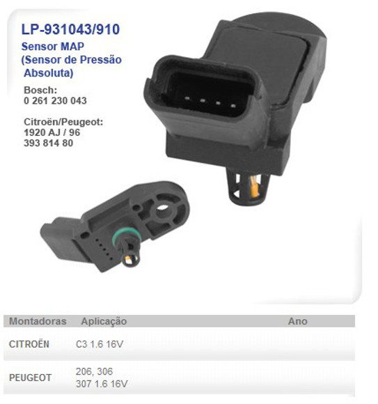 SENSOR MAP CITROEN C3 1.6 16V/PEUGEOT 206/306/307 1.6 16V