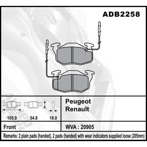 JGO. PASTILLAS FRENO PEUGEOT CITROEN 106 205 309 405 (S/SENSOR) 105x54X17MM COMLINE (20905) SAXO