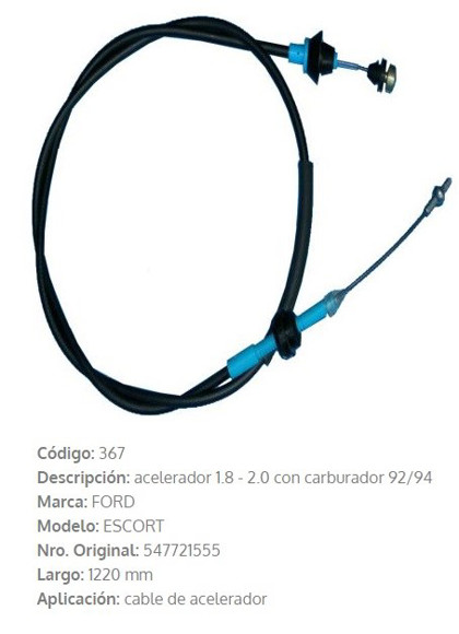 CABLE DE ACELERADOR FORD ESCORT 1993/VERONA 1994 1220MM