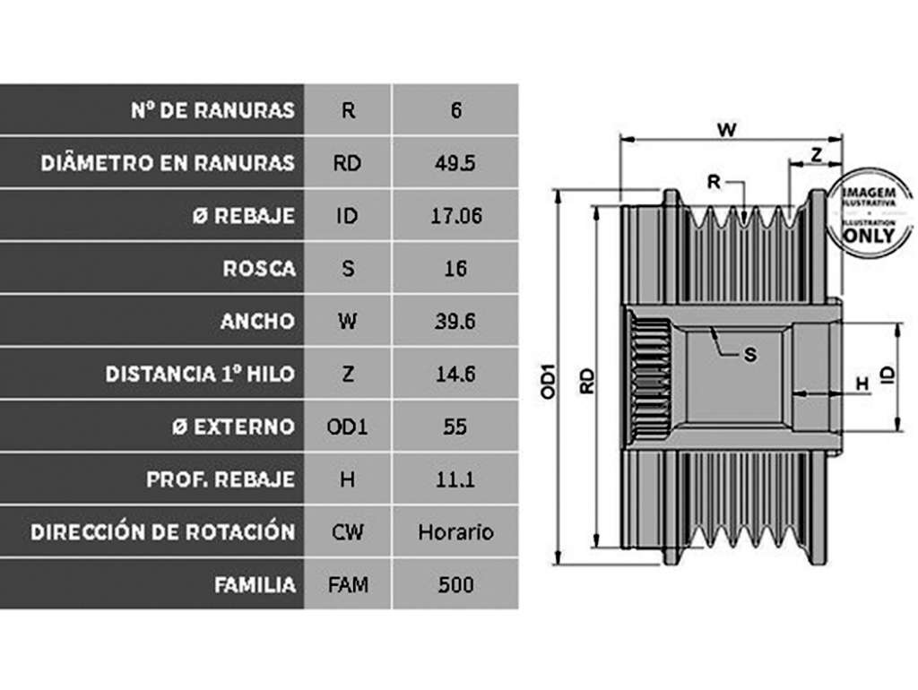 POLEA ALTERNADOR VW POLO LIBRE 6PK 17MM