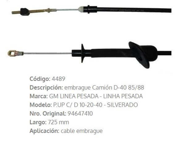 CABLE EMBRAGUE CHEVROLET D40 1985/1988 720MM OJO Y TORNILLO