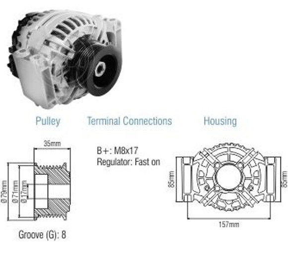 ALTERNADOR SCANIA ANCLAJE LATERAL 24V 80AMP