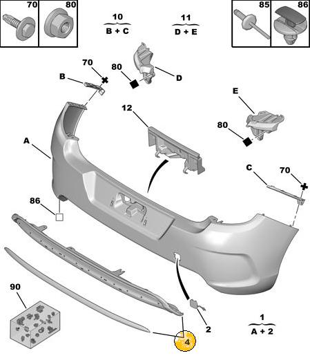 MOLDURA PARAGOLPE TRASERO CITROEN C4 DESDE 2012 EN ADELANTE INFERIOR [ORIGINAL PSA]