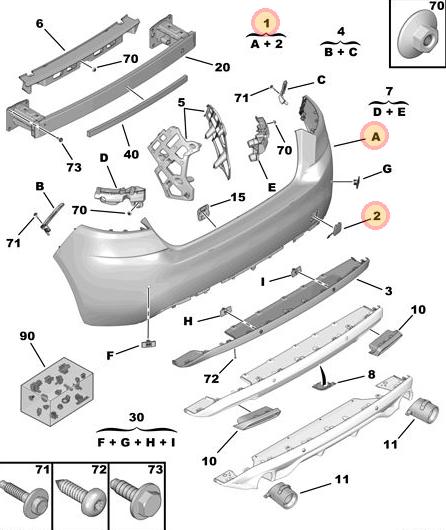 PARAGOLPE TRASERO PEUGEOT 308 II CON SENSOR ORIGINAL [ORIGINAL PSA]