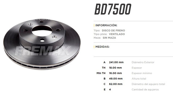 DISCO DE FRENO HYUNDAI I10 1.1/1.25 12V 2008-
