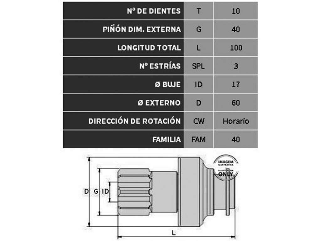Impulsor de arranque Bendix Lucas largo