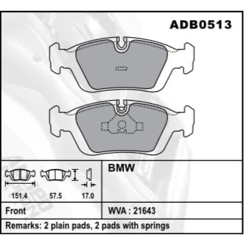 JGO. PASTILLAS FRENO BMW 316 318 320 325 75... SIST. ATE COMLINE 151X57X17MM (21643/21644)