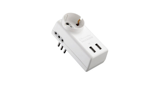 ADAPT. BLANCO TRES EN LINEA A SCHUKO+2 TRES EN LINEA+2 USB