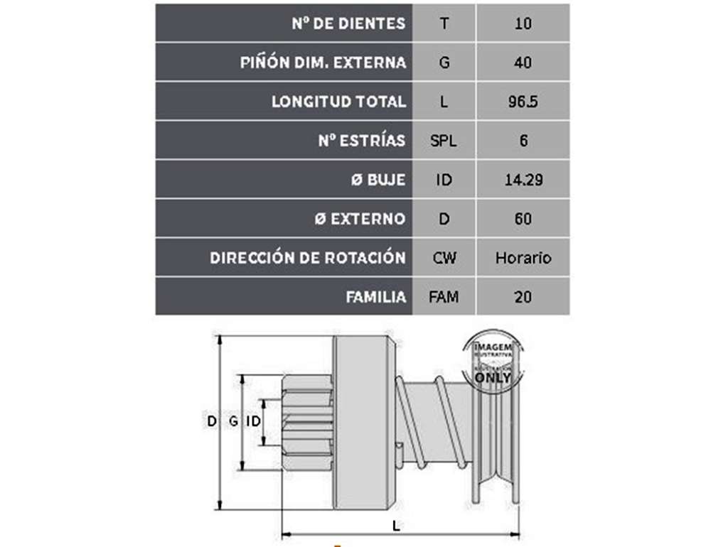Bendix de arranque de 10 dientes