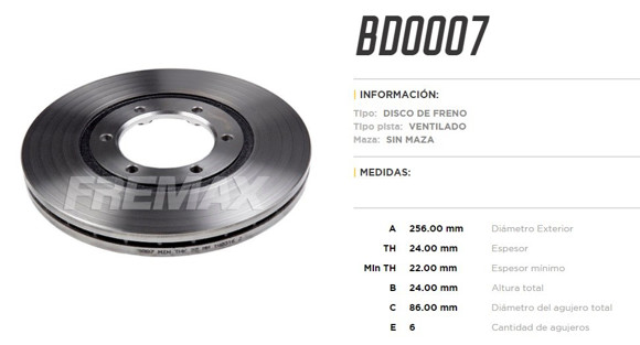 DISCO DE FRENO DELANTERO KIA BESTA 1993/ BONGO