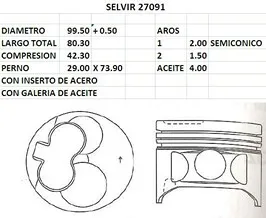 PISTONES 99.50mm TOYOTA HILUX 3.0 D (5L) 0.50