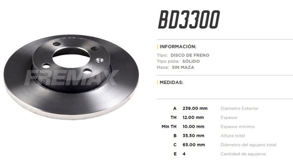 DISCO DE FRENO DEL VW GOL/AMAZON/PASSAT/PARATI/SAVEIRO