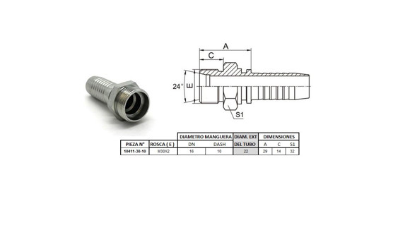 MACHO RECTO M30 X 2,0-22 10 5/8'' (MULTI ASIENTO)