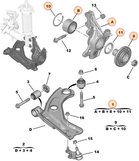 PIVOT ARAÑA DELANTERO IZQUIERDO PEUGEOT 308 II ORIGINAL / PIVOTARAÑA DELANTERO IZQUIERDO PEUGEOT 308 II ORIGINAL [ORIGINAL PSA]