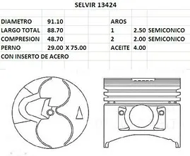 PISTONES 91.10mm HYU-MIT 4D56TD STD (T/G)C/INSER