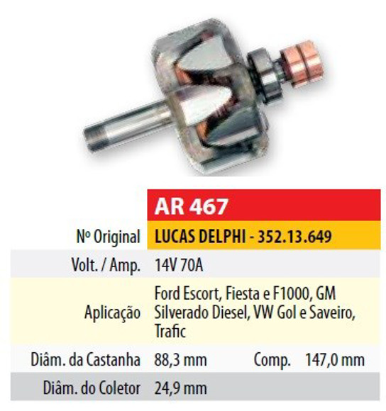 ROTOR 12V 70AMP VOLKSWAGEN GOL/SAVEIRO (88,3X24,9X147)