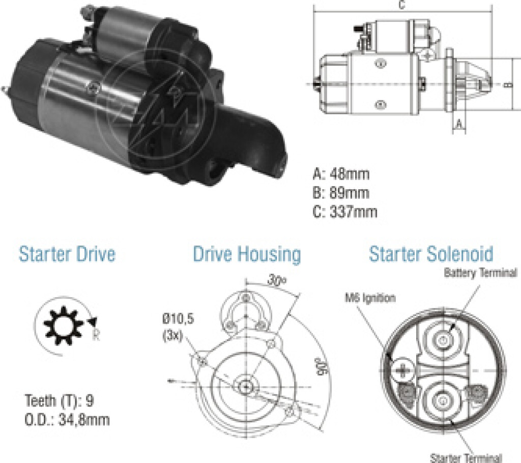 Motor de arranque para Mercedes-Benz OM 352 24V 9 dientes