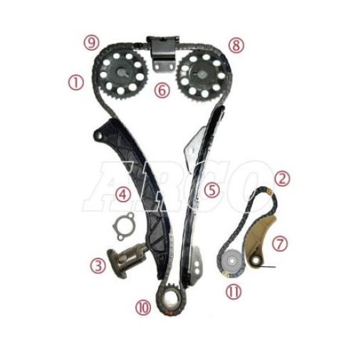 KIT DISTRIBUCION TOYOTA COROLLA 1.6 NAFTA 2008...2019 (2 CADENAS 140/52ESLAB+8 PIEZAS) SR20374