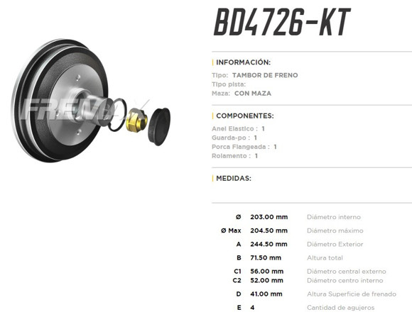 CAMPANA DE FRENO CITROEN C3 PEUGEOT 207 2008- (KIT)