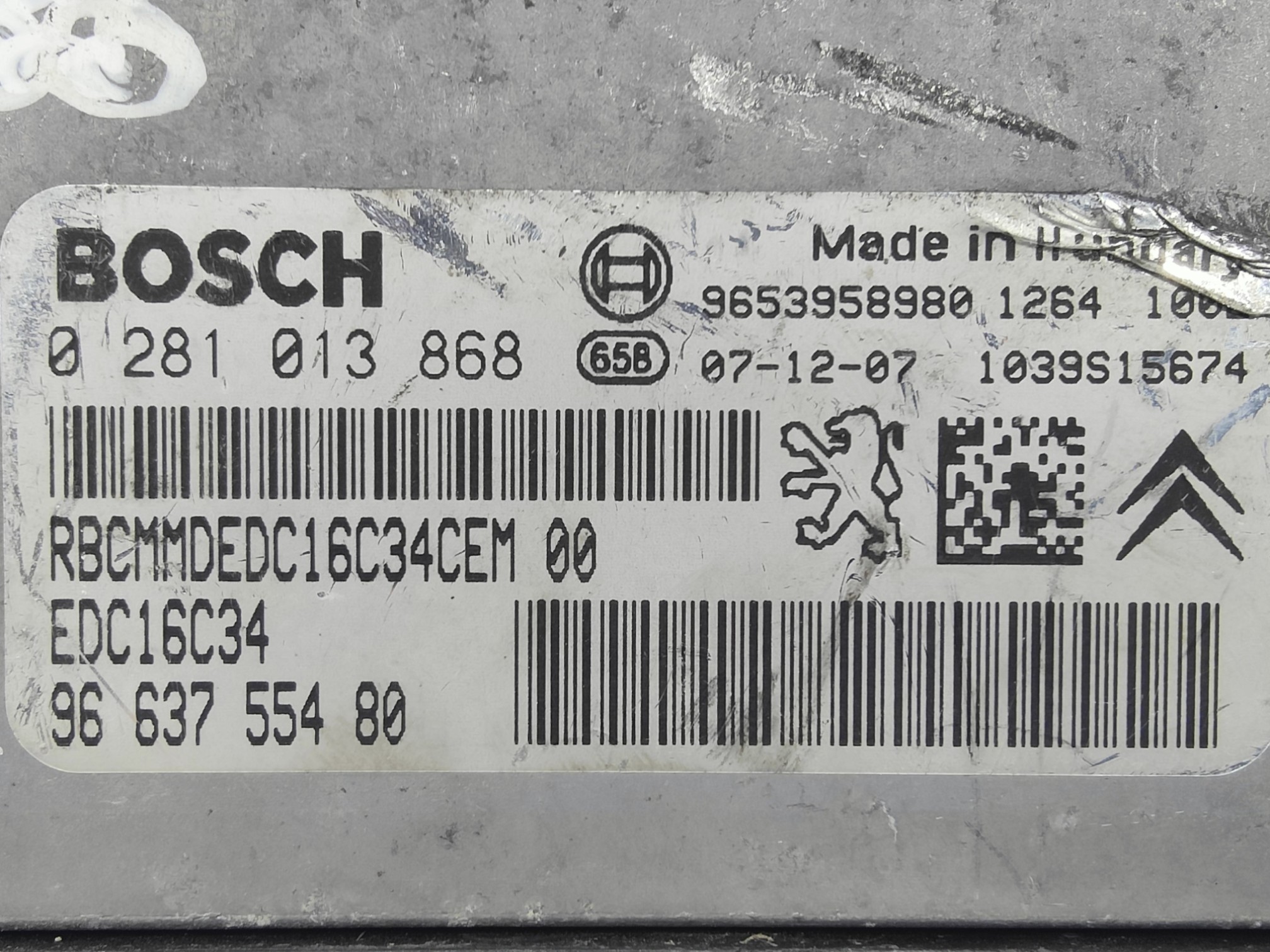 ECU de motor Peugeot 207 1.6 HDI 2007, Ref: 10967-K3B9