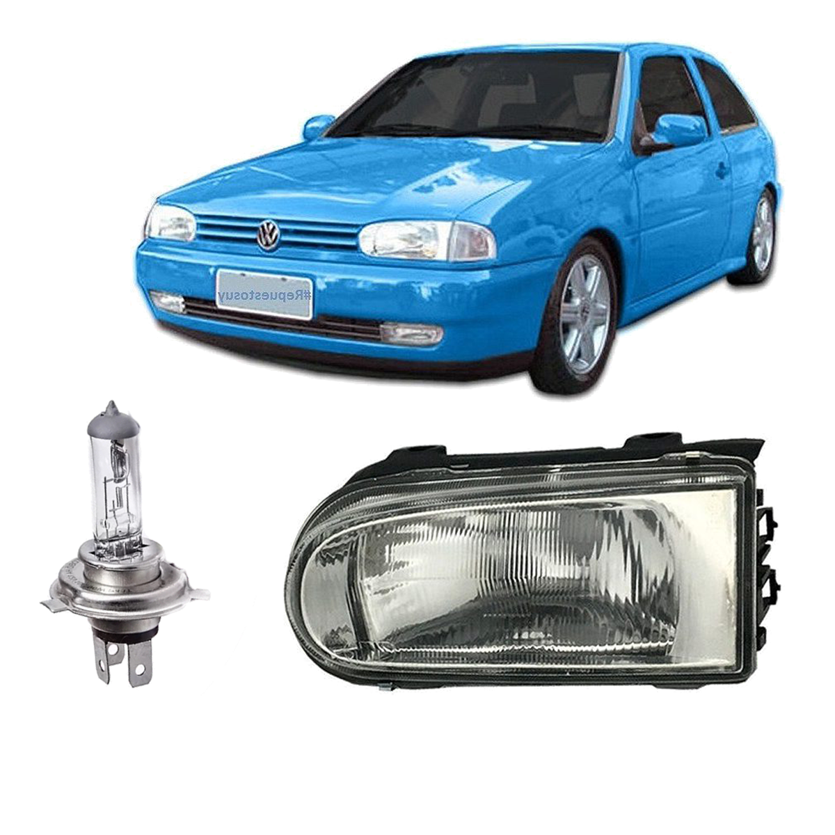 Semioptica Izquierda + Lampara H4 Vw Gol G2 1995  1999 De Vidrio