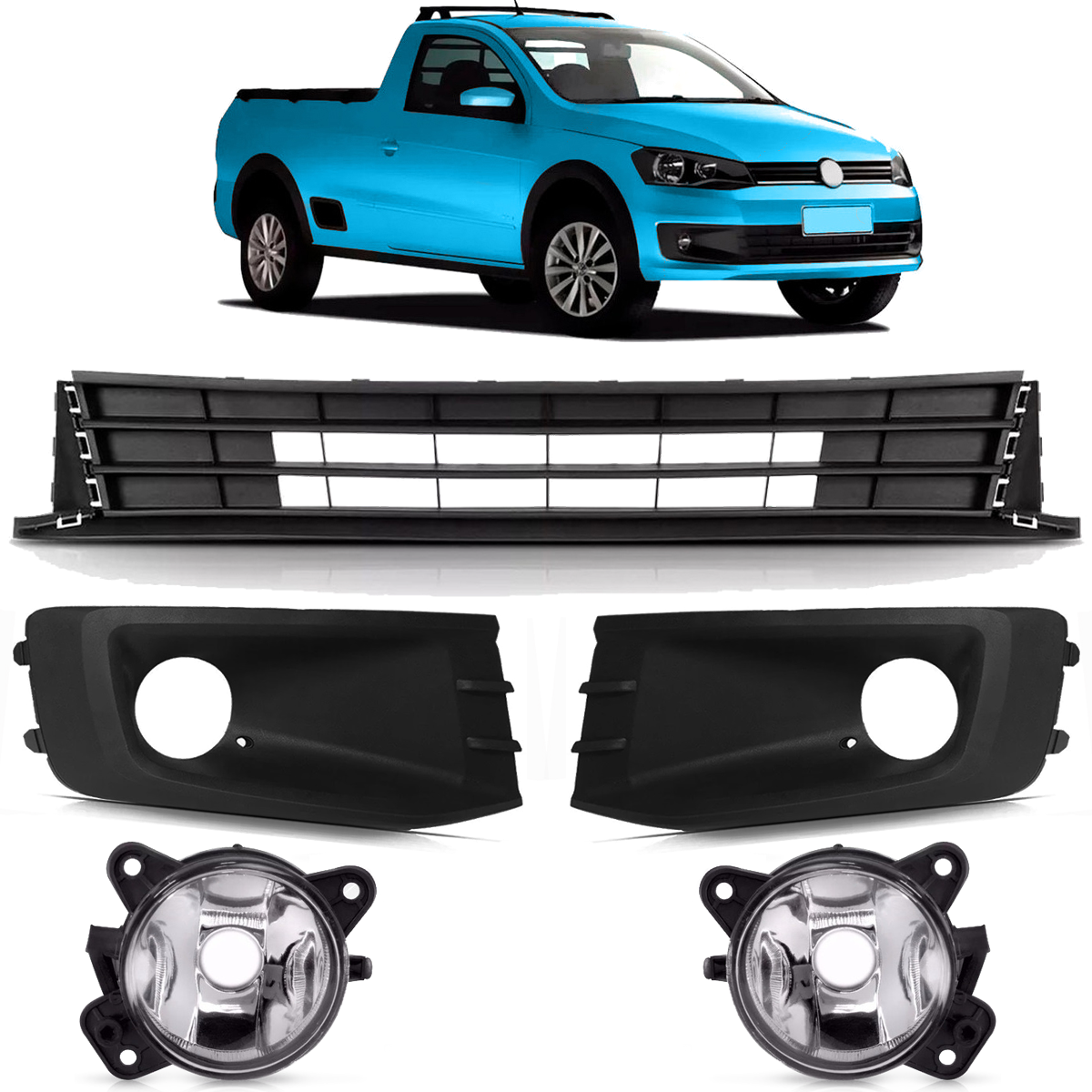 Kit 3 Rejillas + 2 Faros Camineros Vw Saveiro G6 2014 2015