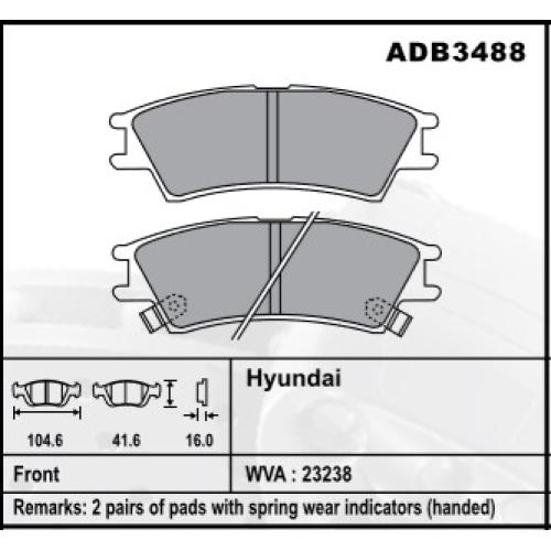 JGO. PASTILLAS FRENO HYUNDAI ATTOS 98...2004  104x42x16mm  (23238/39/40)