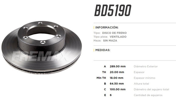 DISCO DE FRENO TOYOTA HILUX 4X4 1989-1996/4 RUNNER 1988-1991
