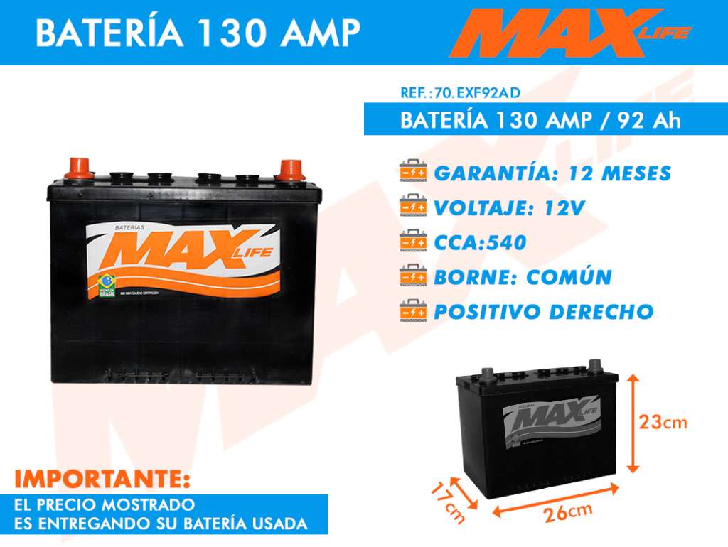BATERIA MAX 92/130 26X17X23 DER