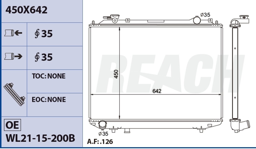 RADIADOR MAZDA SERIE B 2200 2500 BT50 2.2D 2.5D REACH