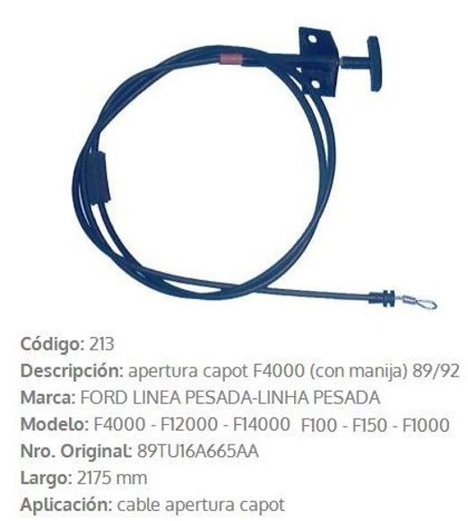 CABLE DE CAPOT FORD F1000/F4000/F12000 2175MM