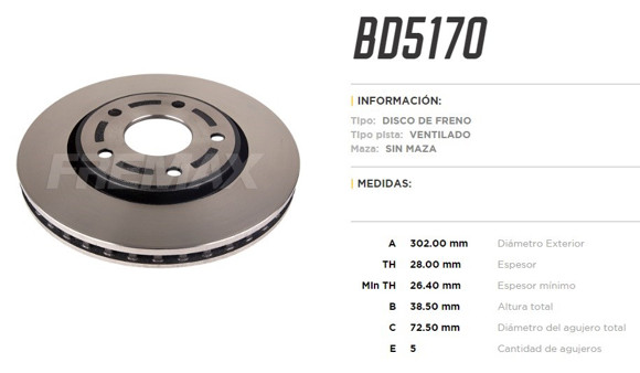 DISCO DE FRENO DODGE JOURNEY 2009-/CARAVAN