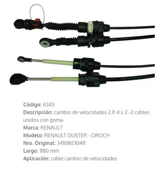 CABLE SELECTOR DE CAMBIOS RENAULT DUSTER 2.0 4X2
