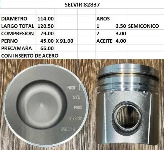 Pistón con aros para motor Cummins 6CT 8.3