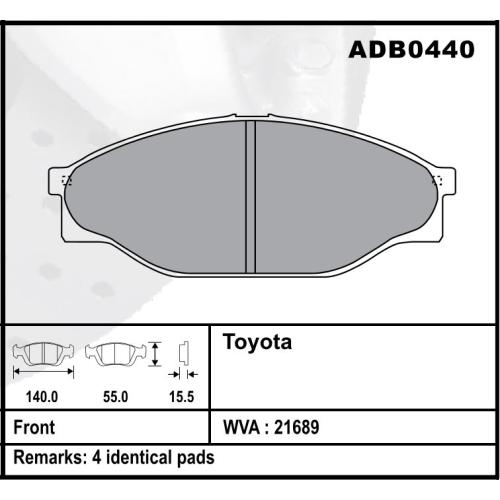 JGO. PASTILLAS FRENO TOYOTA HILUX 85...90 EFFA PLUTUS GONOW GRET WALL WINGLE 140X55X15MM (21689)