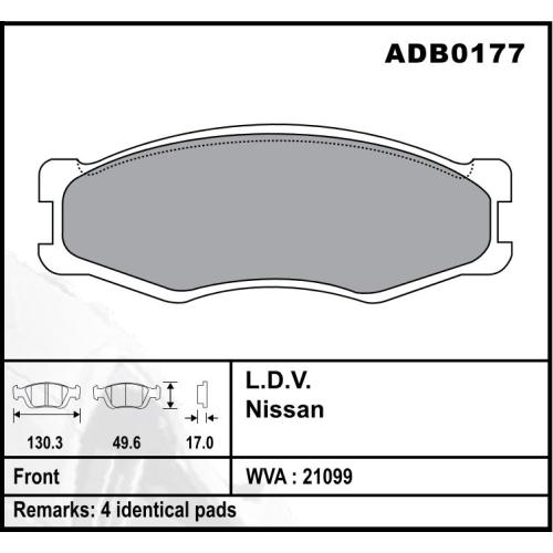 JGO. PASTILLAS FRENO NISSAN 720-D21 VANETTE COMLINE 130X50X17