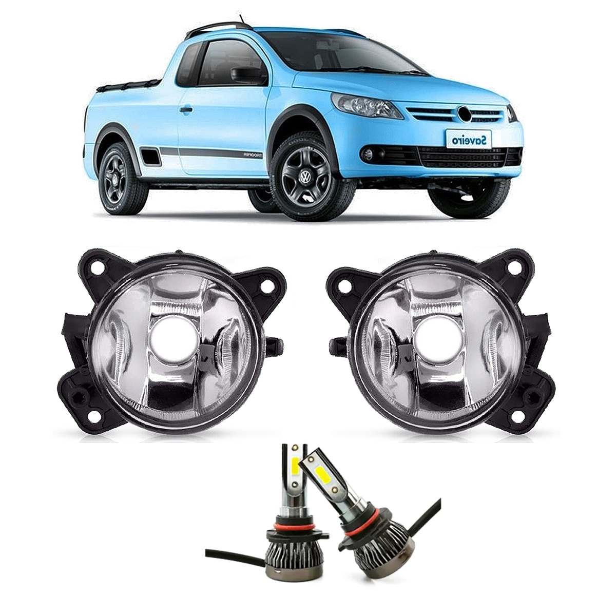 Kit 2 Faro Camineros + 2 Led Vw Saveiro G5 2009 2013