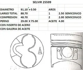 Pistón de motor 91.10mm sobremedida +0.50mm para motor 4D56TD